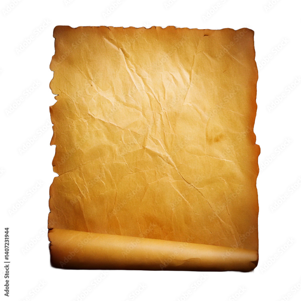 Old parchment paper on transparent background