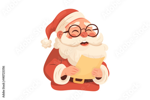 Santa claus reading letter with happy face and glasses