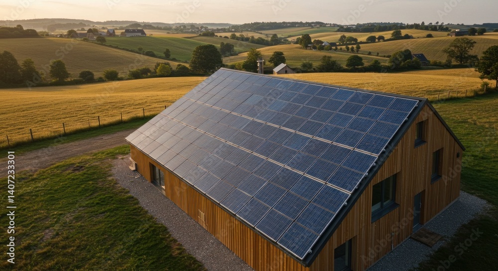 custom made wallpaper toronto digitalAerial View of Farm House with Solar Panels on Wooden Roof in Rural Setting