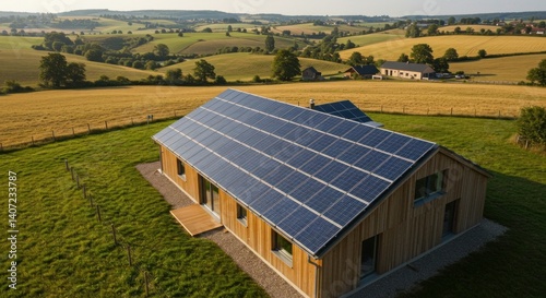 Wallpaper Mural Aerial View Of Modern House With Renewable Energy Panels On Roof In Rural Torontodigital.ca
