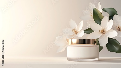 Wallpaper Mural Luxury Skincare Cream with Magnolia Blossoms: A Luxurious and Elegant Product Shot Torontodigital.ca