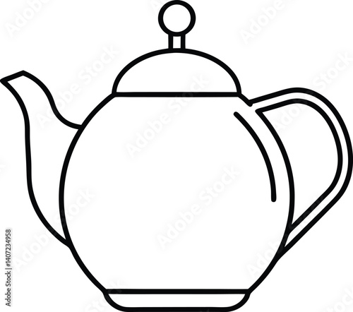 Teapot Double Outline Icon Line Art Drawing Vector | Tea Time, Kitchenware & Minimal Drink Design