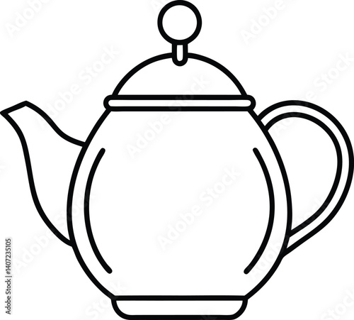 Teapot Double Outline Icon Line Art Drawing Vector | Tea Time, Kitchenware & Minimal Drink Design