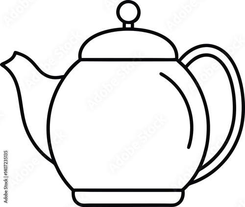 Teapot Double Outline Icon Line Art Drawing Vector | Tea Time, Kitchenware & Minimal Drink Design
