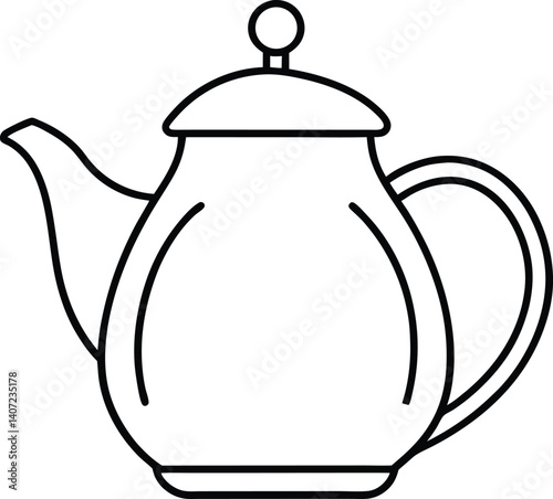 Teapot Double Outline Icon Line Art Drawing Vector | Tea Time, Kitchenware & Minimal Drink Design