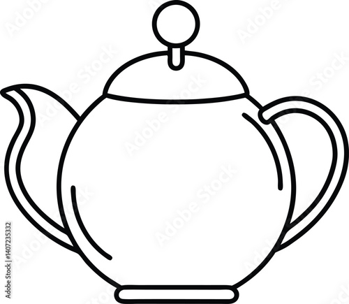 Teapot Double Outline Icon Line Art Drawing Vector | Tea Time, Kitchenware & Minimal Drink Design