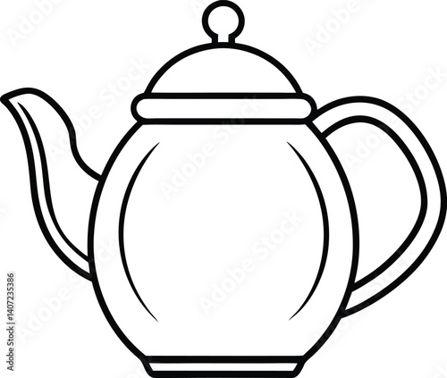Teapot Double Outline Icon Line Art Drawing Vector | Tea Time, Kitchenware & Minimal Drink Design
