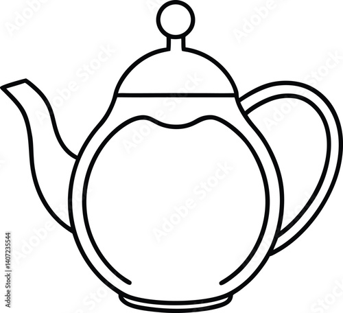 Teapot Double Outline Icon Line Art Drawing Vector | Tea Time, Kitchenware & Minimal Drink Design