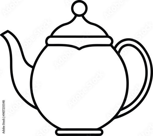 Teapot Double Outline Icon Line Art Drawing Vector | Tea Time, Kitchenware & Minimal Drink Design
