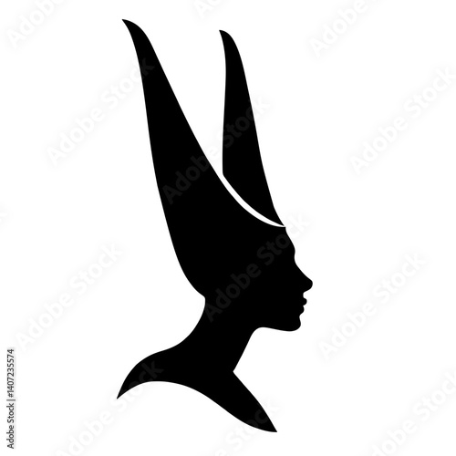 Minimalist black silhouette of the goddess Maat symbolizing truth and justice