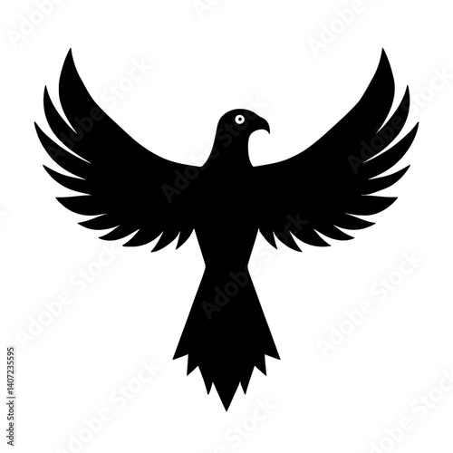 Minimalist black silhouette of a falcon representing Horus with sharp wings