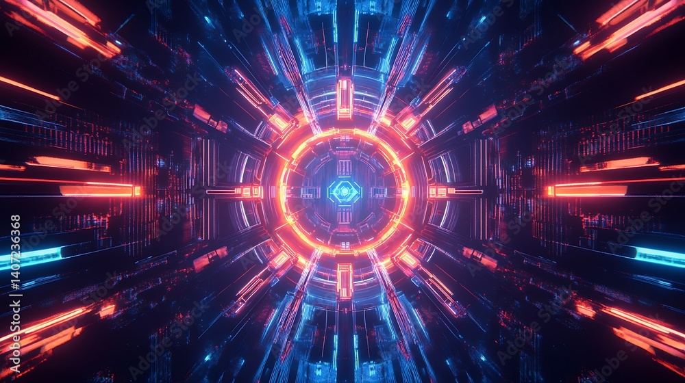 Obraz premium High tech ai chip with intricate neon pathways radiating energy on a dark futuristic background