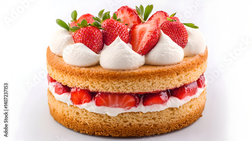 Two Layered Strawberry Cake with Whipped Cream and Fresh Strawberries