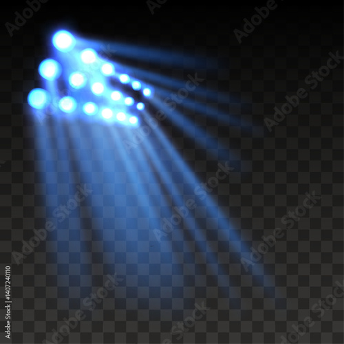 abstract blue stadium spotlights on transparent background