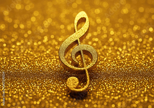 Clef music symbol on gold glitter background