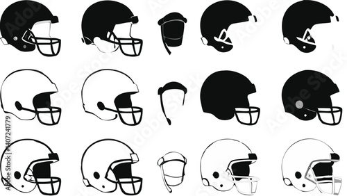 Gridiron Glory A Collection of Football Helmets Dark and Light Side and Front Views Simple Design
