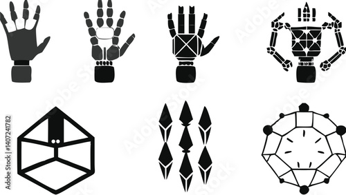Exploring robotic hand designs intricate sketches of advanced prosthetic concepts in grayscale