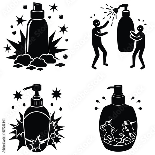 Shampoo Battle Vector Silhouetted Bundle Set Collection