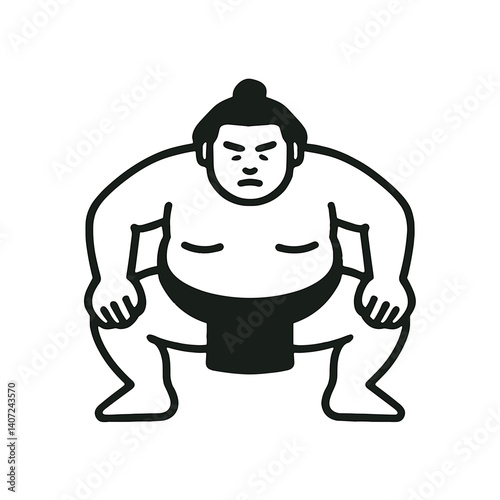 日本の伝統的なスポーツである相撲力士を戦闘姿勢で描いた、ミニマルな黒のアイコン。力強さと文化的遺産を象徴。