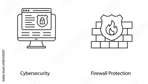 Cybersecurity Firewall Protection Network Security Icon Vector Design Collection