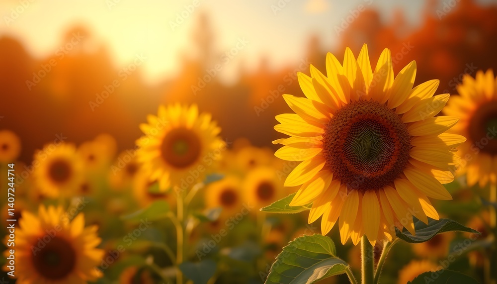 Obraz premium Sunflowers glowing in golden light