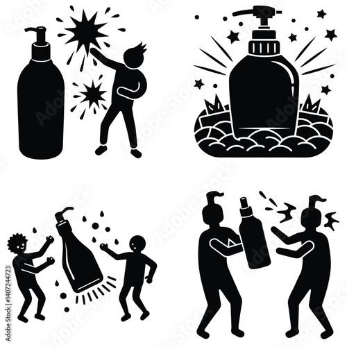Shampoo Battle Vector Silhouetted Bundle Set Collection