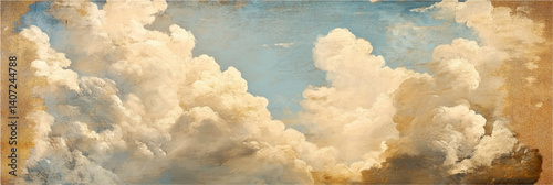 vector illustration of cloud sky in style of renaissance oil painting on canvas