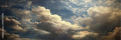 vector illustration of cloud sky in style of renaissance oil painting on canvas