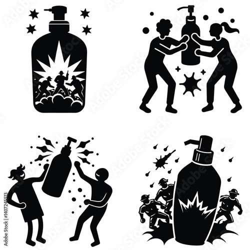 Shampoo Battle Vector Silhouetted Bundle Set Collection