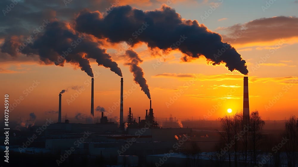 Sunset over Industrial Pollution: A Stark Reminder of Environmental Challenges Sunset over Industrial Pollution: A Stark Reminder of Environmental Challenges