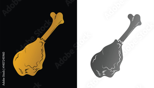 vector image of a beautiful and attractive fresh chicken thigh meat logo in gold with a black and white background