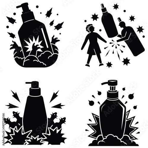 Shampoo Battle Vector Silhouetted Bundle Set Collection