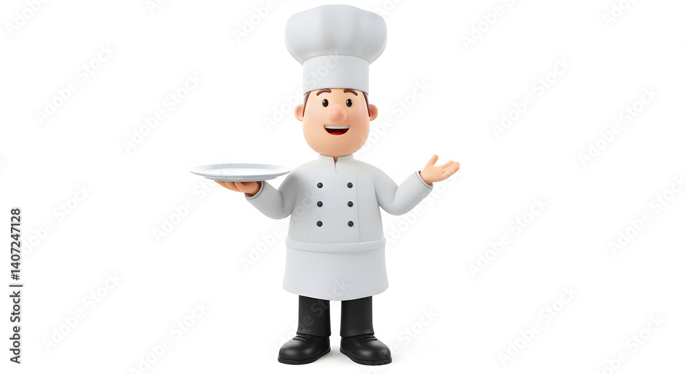 Happy Cartoon Chef Holding Empty Plate Restaurant Food Service Catering Happy Cartoon Chef Holding Empty Plate Restaurant Food Service Catering