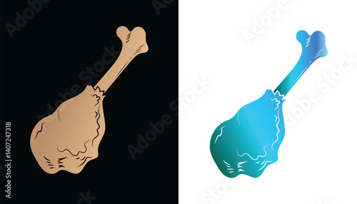 vector image of a beautiful and attractive fresh chicken thigh meat logo in gold with a black and white background