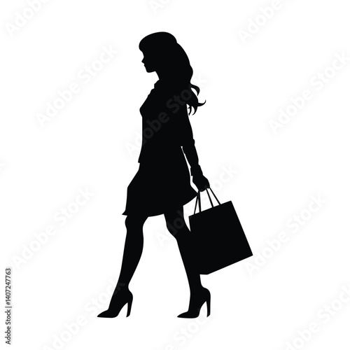 Shopping Woman silhouette clipart on a white background
