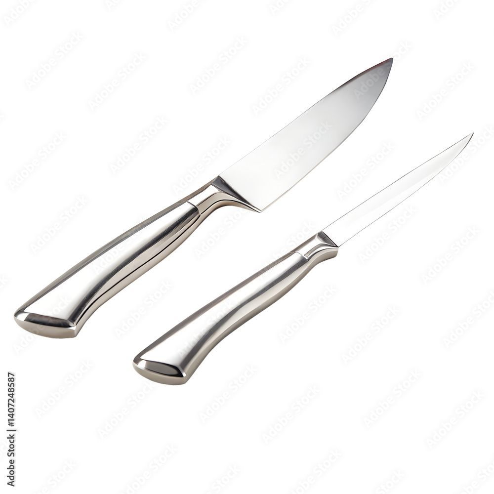 Fototapeta premium A pair of stainless steel steak knives., isolated on a transparent background