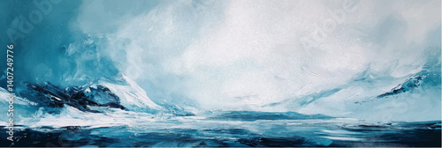 vector illustration of north pole in style of oil painting on canvas