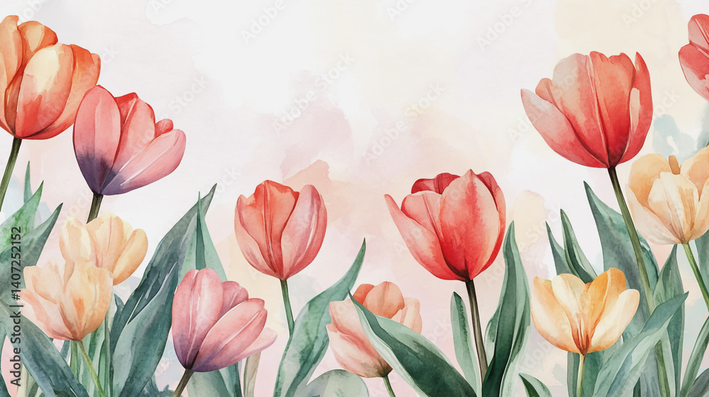 Fototapeta premium Elegant wedding invitation card background . Minimal hand painted watercolor botanical flowers texture template background. Design for wedding, vip cover, poster, rsvp moderncard.Valentine's Day