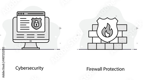 Digital Network Firewall Cybersecurity Icons Secure Internet Vector Symbol Set