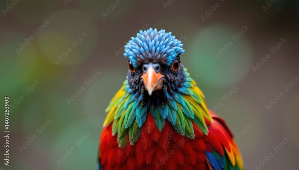 Fototapeta premium Vibrant Resplendent Quetzal Portrait Close up of Exotic Bird with Colorful Feathers