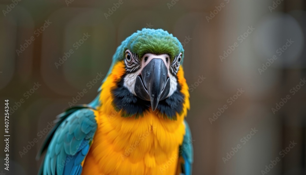 Fototapeta premium Vibrant Blue and Gold Macaw Parrot Close up Portrait Exotic Bird Wildlife Photography