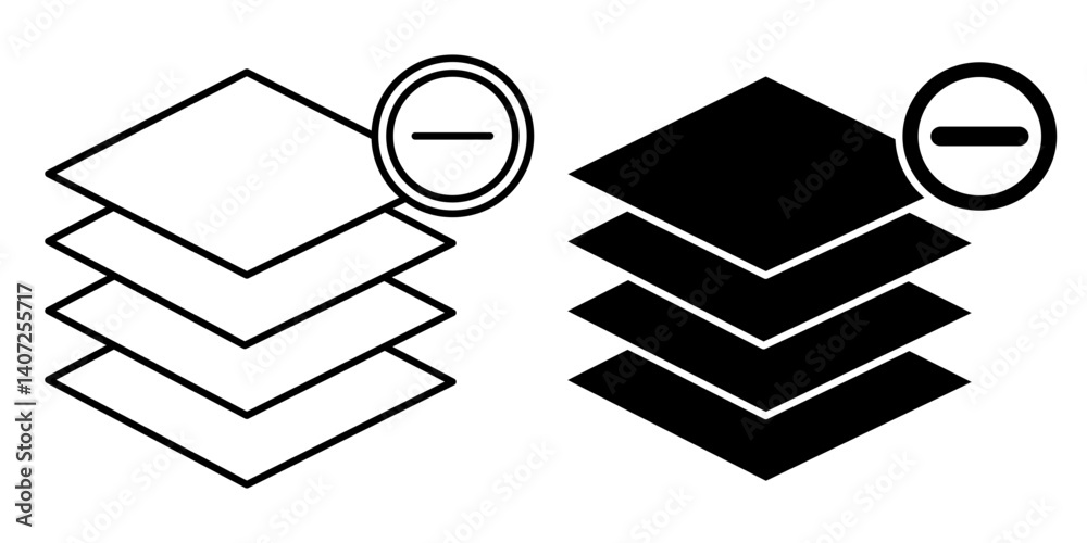 Minus Layers Icon Outline Glyph Style - Design, Editing, Graphic Tool