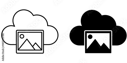 Cloud Image Icon Outline Glyph Style - Storage, Cloud Computing, Data