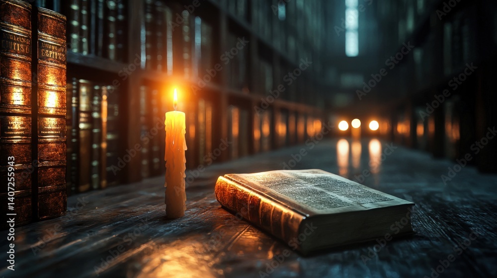 custom made wallpaper toronto digitalDark academia library, vintage books and candlelight, warm tones, seamless