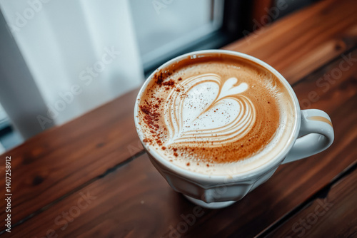 Heart Latte Art on a Wooden Table