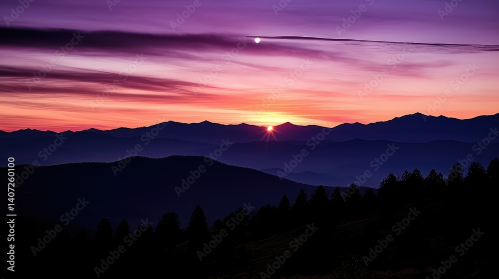 Obraz premium evening purple sky mountains