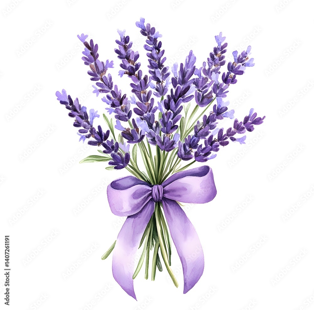 Obraz premium Bouquet of lavender flowers tied with a purple ribbon creating a serene and elegant display