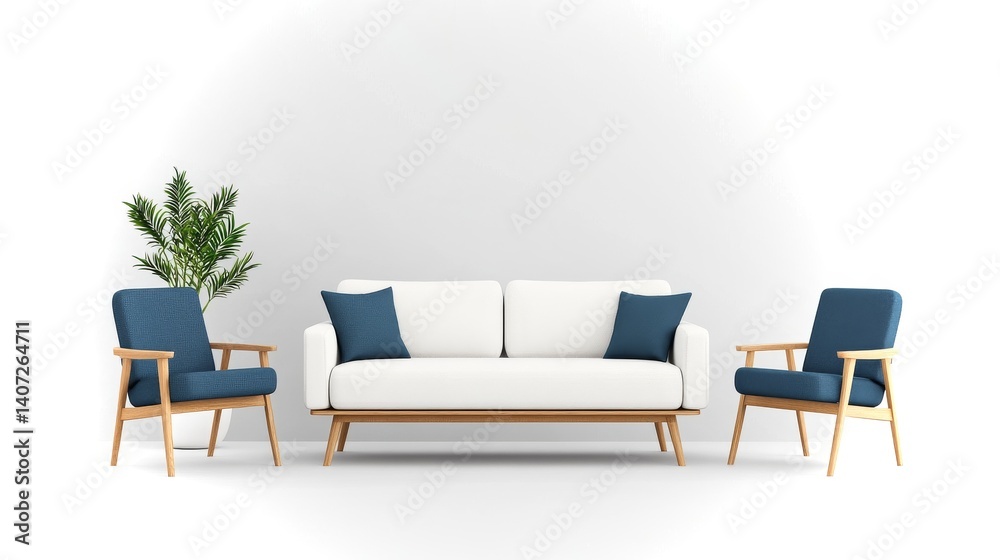 Stylish low-poly geometric render of a modern living room arrangement with pastel gray tones