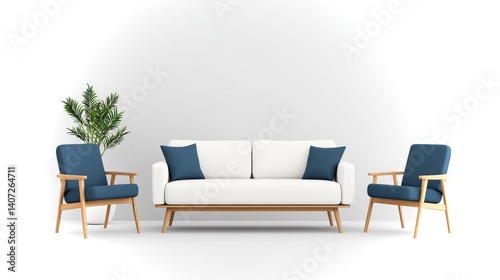 Obraz na płótnie Stylish low-poly geometric render of a modern living room arrangement with pastel gray tones w salonie