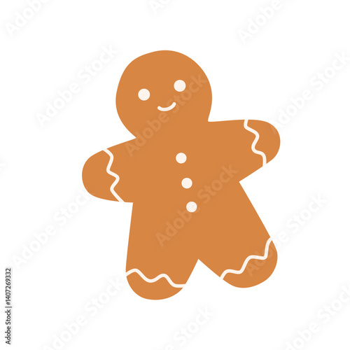 Gingerbread man cookie on isolated white background. Vector illustration cartoon flat style.
